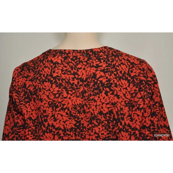 Michael Kors Split Neck Blouse Shirt Top Tunic Coral Reef Red/Black S Nwt $99 - Picture 8 of 10